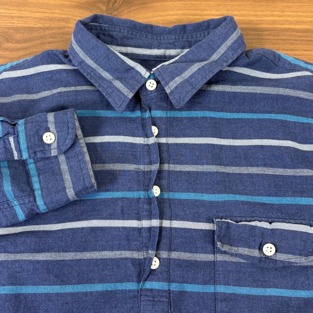 J.Crew Workshirt Men Large Blue Striped Popover Long Sleeve Utility Granola